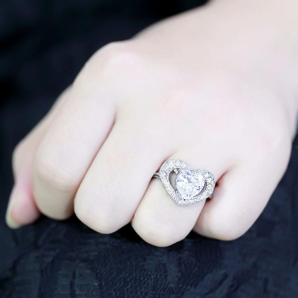 High polished (no plating) Stainless Steel Ring with AAA Grade CZ  in Clear