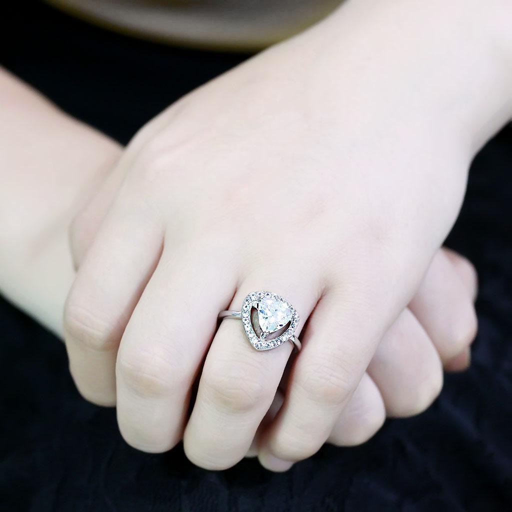 High polished (no plating) Stainless Steel Ring with AAA Grade CZ  in Clear