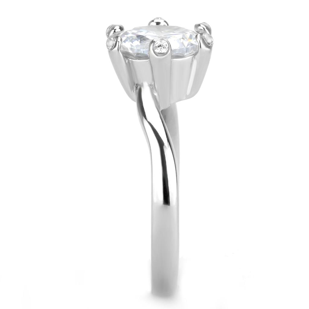 High polished (no plating) Stainless Steel Ring with AAA Grade CZ  in Clear
