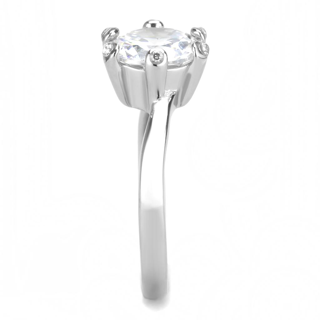 High polished (no plating) Stainless Steel Ring with AAA Grade CZ  in Clear
