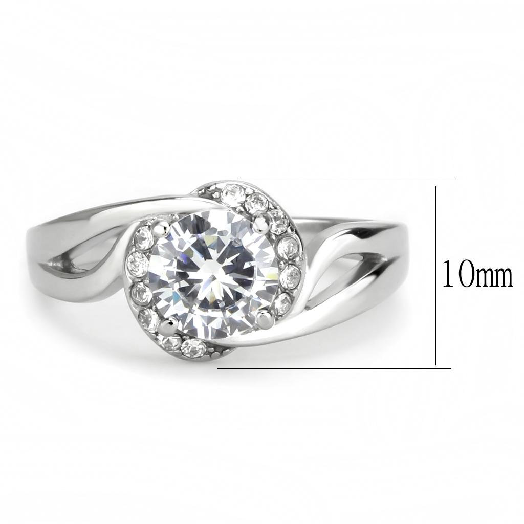 High polished (no plating) Stainless Steel Ring with AAA Grade CZ  in Clear