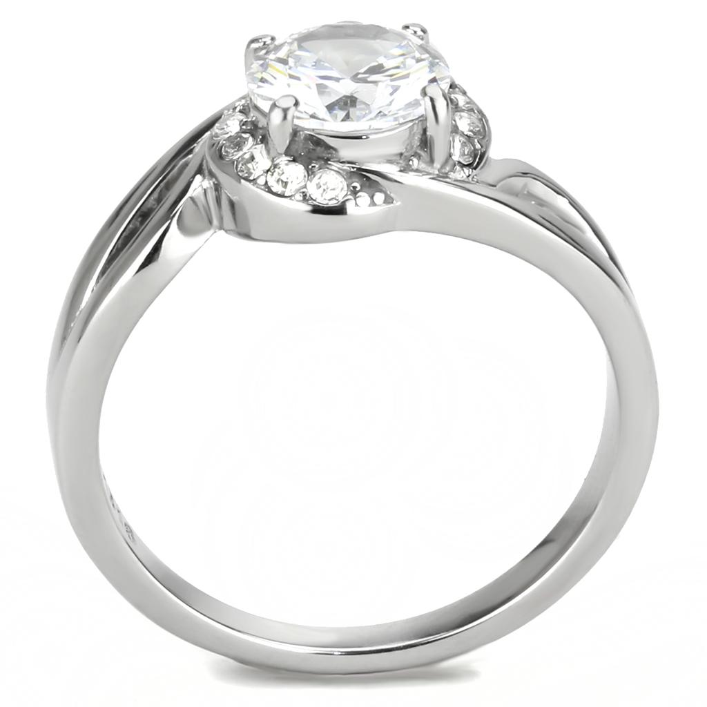 High polished (no plating) Stainless Steel Ring with AAA Grade CZ  in Clear