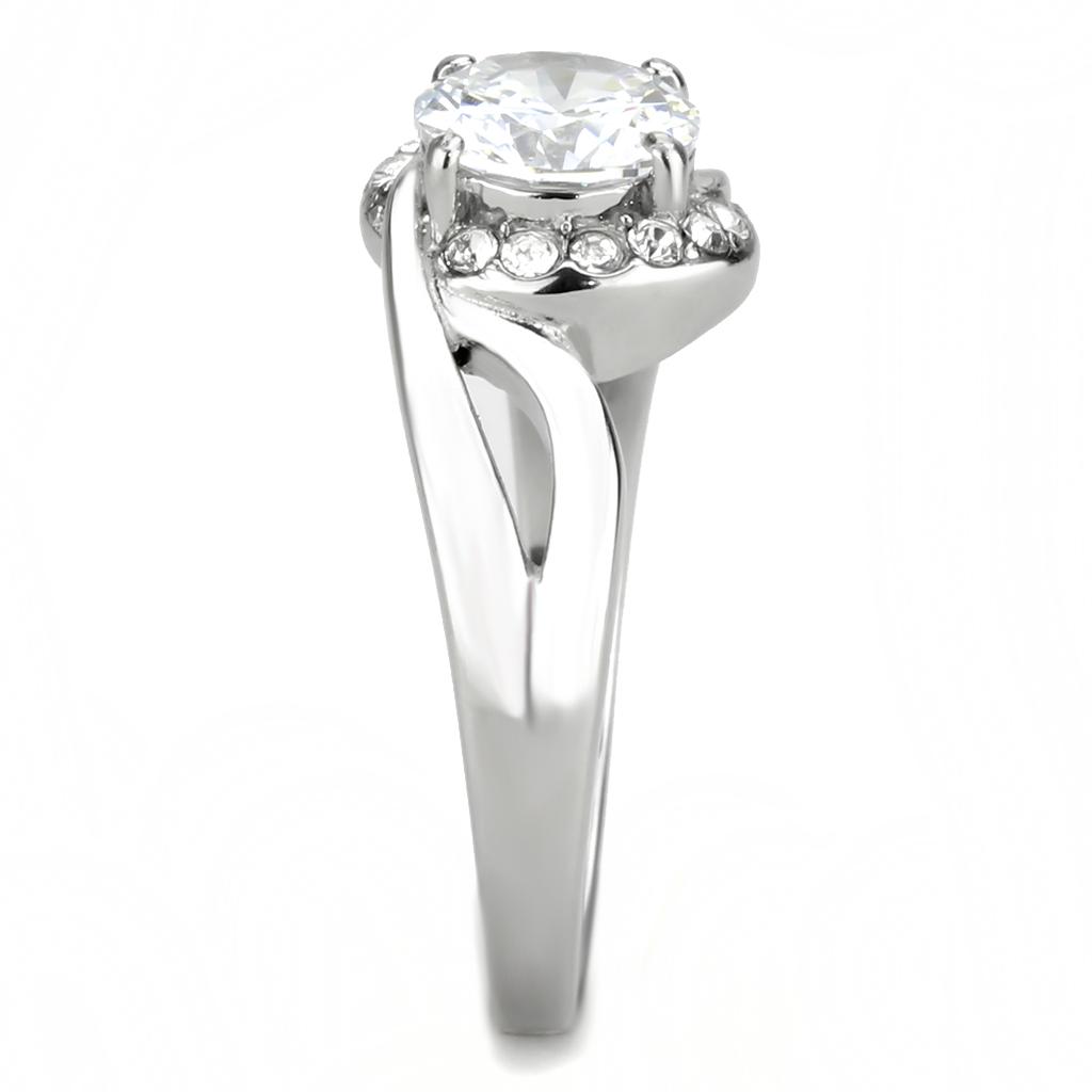 High polished (no plating) Stainless Steel Ring with AAA Grade CZ  in Clear