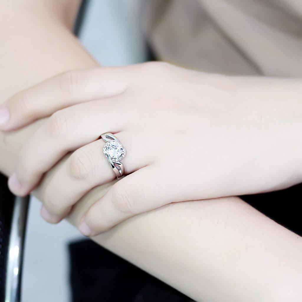 High polished (no plating) Stainless Steel Ring with AAA Grade CZ  in Clear