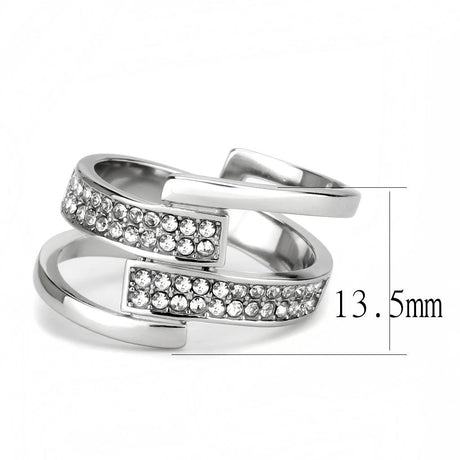 High polished (no plating) Stainless Steel Ring with Top Grade Crystal  in Clear