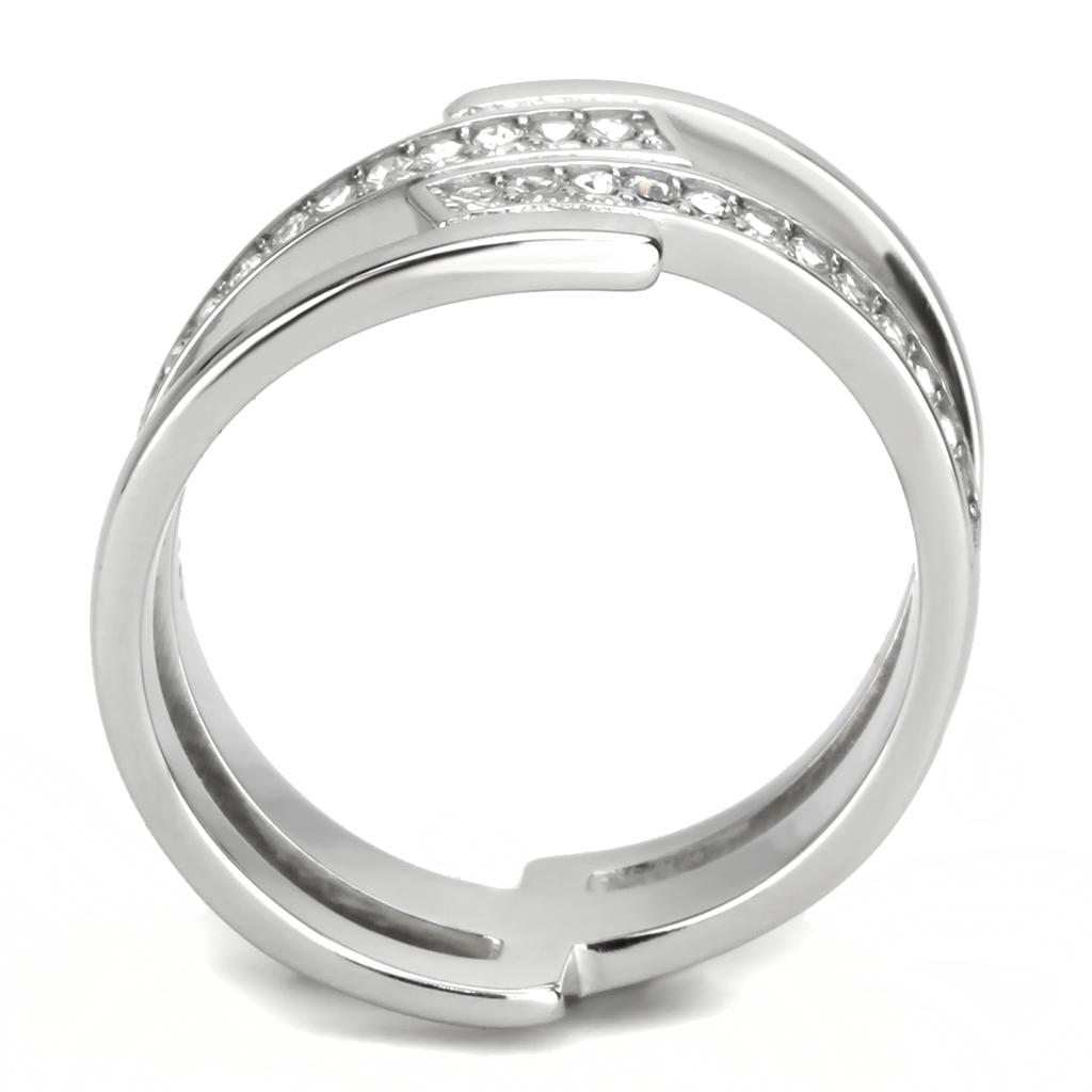 High polished (no plating) Stainless Steel Ring with Top Grade Crystal  in Clear