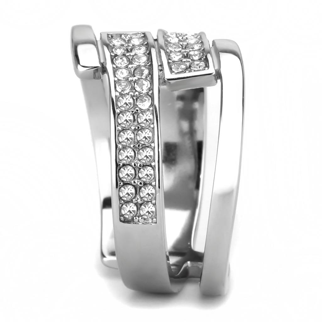 High polished (no plating) Stainless Steel Ring with Top Grade Crystal  in Clear