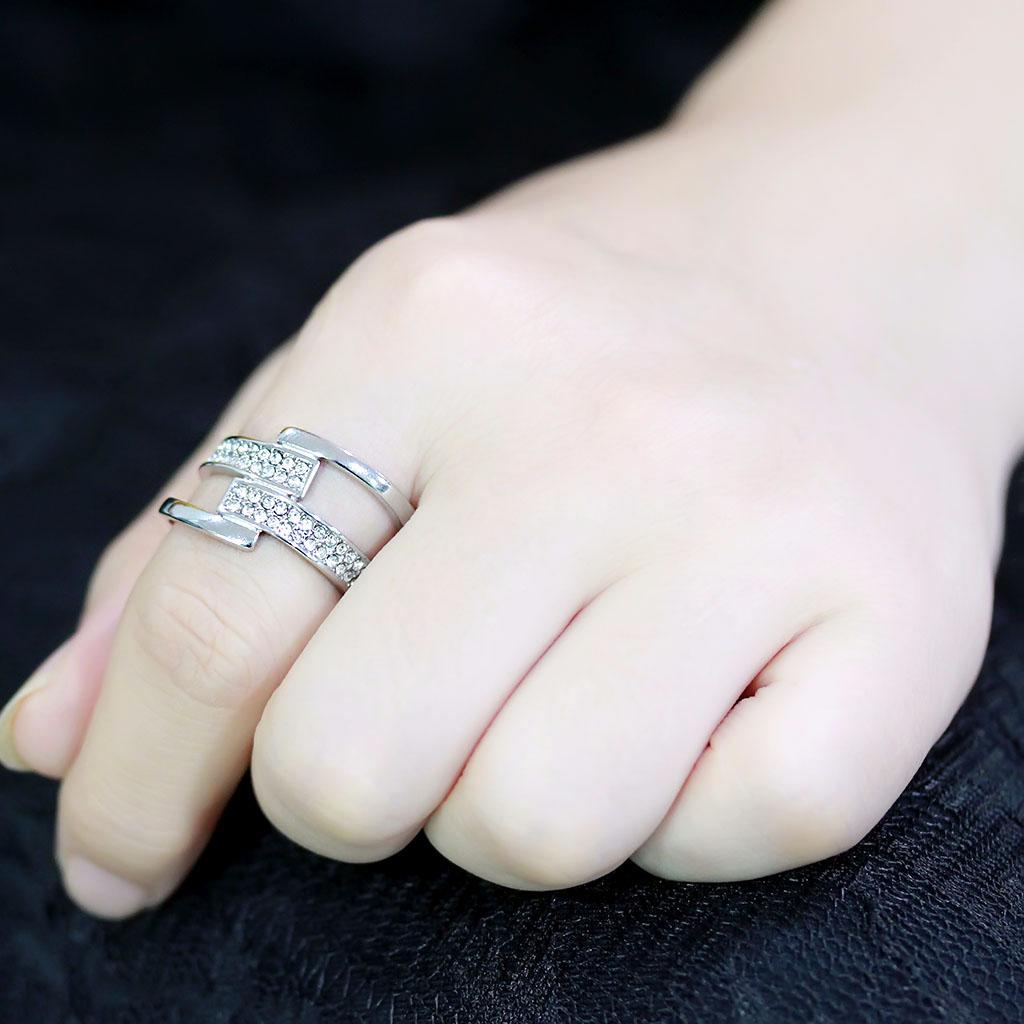 High polished (no plating) Stainless Steel Ring with Top Grade Crystal  in Clear