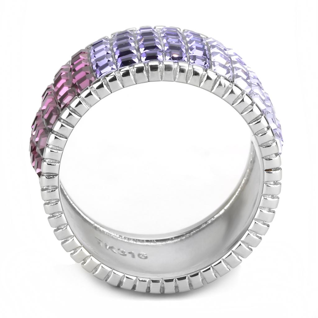 High polished (no plating) Stainless Steel Ring with Top Grade Crystal  in Multi Color