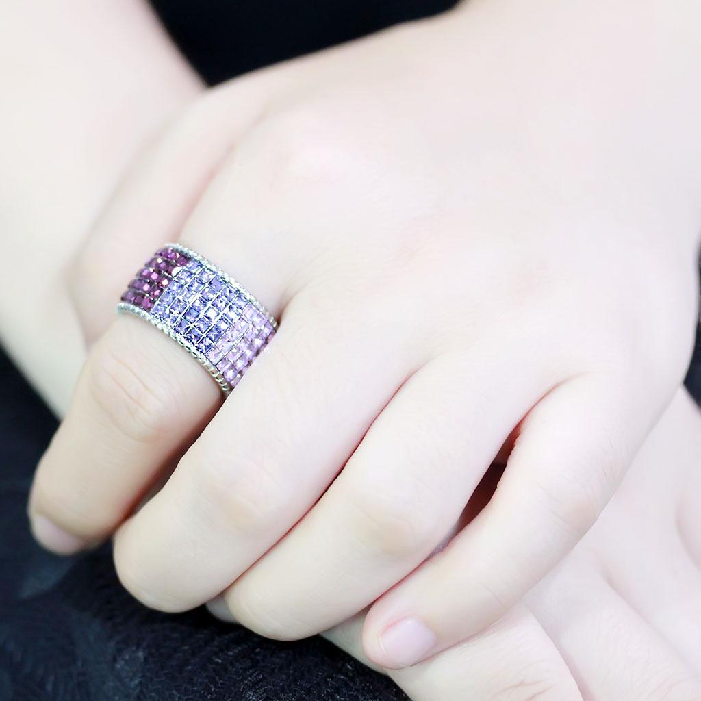 High polished (no plating) Stainless Steel Ring with Top Grade Crystal  in Multi Color