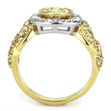Two-Tone IP Gold (Ion Plating) Stainless Steel Ring with Top Grade Crystal  in Multi Color