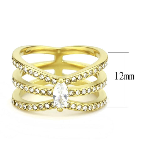 IP Gold(Ion Plating) Stainless Steel Ring with AAA Grade CZ  in Clear