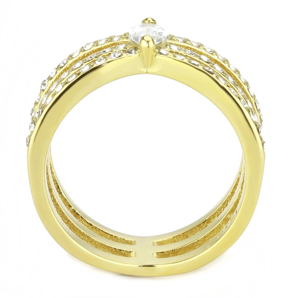 IP Gold(Ion Plating) Stainless Steel Ring with AAA Grade CZ  in Clear