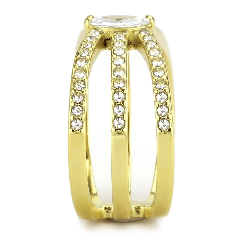 IP Gold(Ion Plating) Stainless Steel Ring with AAA Grade CZ  in Clear