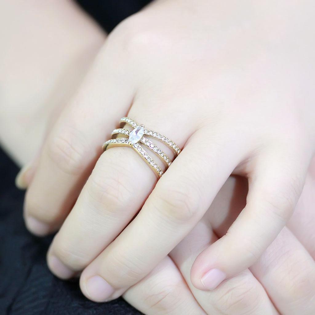 IP Gold(Ion Plating) Stainless Steel Ring with AAA Grade CZ  in Clear