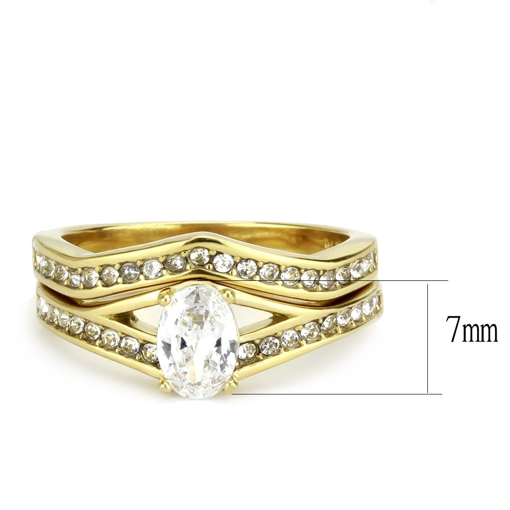 IP Gold(Ion Plating) Stainless Steel Ring with AAA Grade CZ  in Clear
