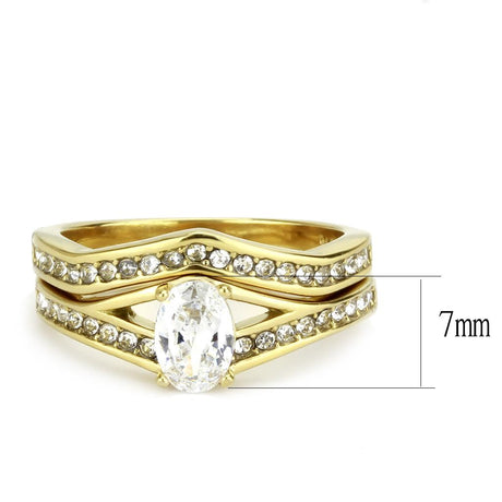 IP Gold(Ion Plating) Stainless Steel Ring with AAA Grade CZ  in Clear