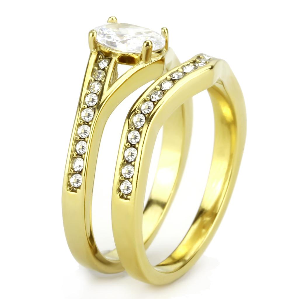 IP Gold(Ion Plating) Stainless Steel Ring with AAA Grade CZ  in Clear