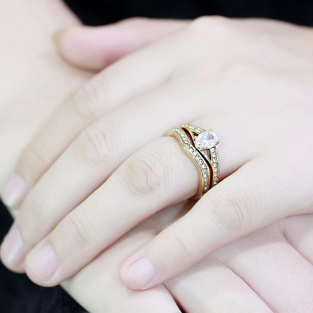 IP Gold(Ion Plating) Stainless Steel Ring with AAA Grade CZ  in Clear