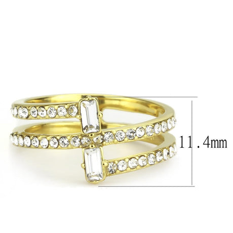 IP Gold(Ion Plating) Stainless Steel Ring with Top Grade Crystal  in Clear