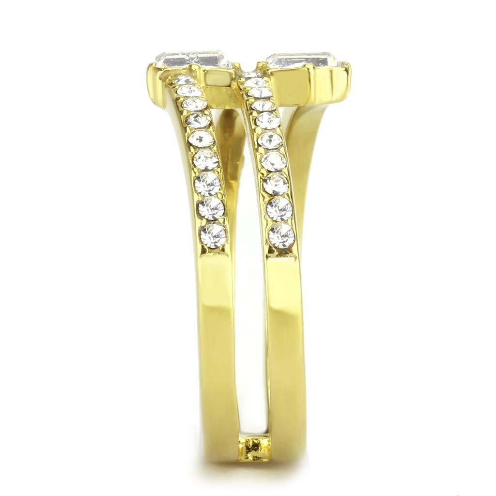 IP Gold(Ion Plating) Stainless Steel Ring with Top Grade Crystal  in Clear