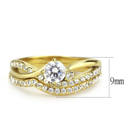 IP Gold(Ion Plating) Stainless Steel Ring with AAA Grade CZ  in Clear