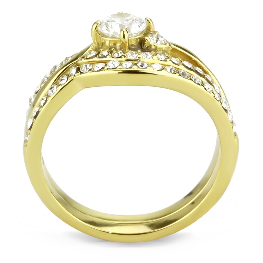 IP Gold(Ion Plating) Stainless Steel Ring with AAA Grade CZ  in Clear