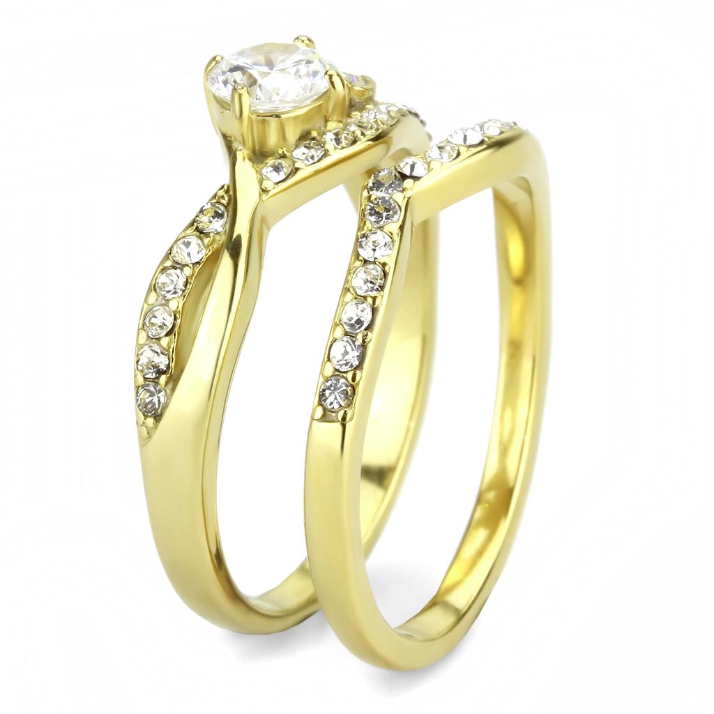 IP Gold(Ion Plating) Stainless Steel Ring with AAA Grade CZ  in Clear