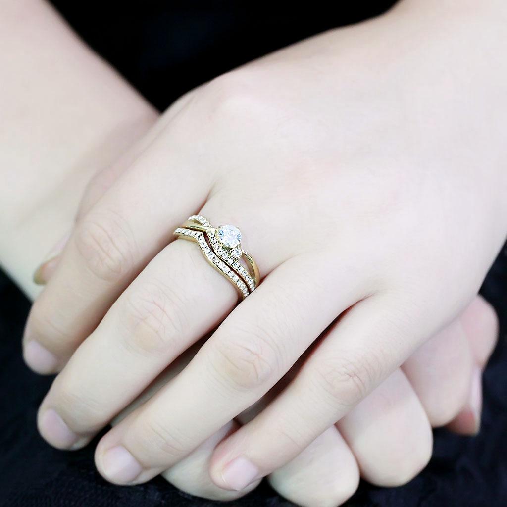 IP Gold(Ion Plating) Stainless Steel Ring with AAA Grade CZ  in Clear