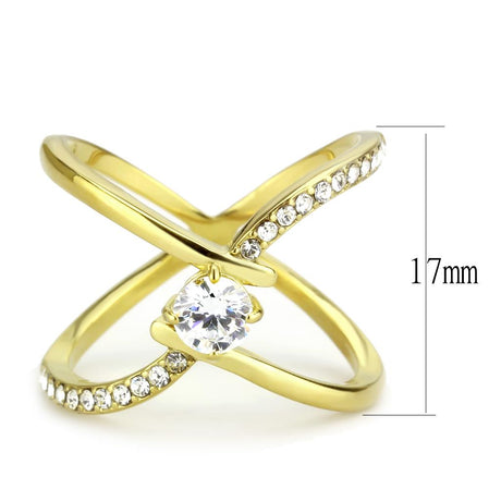 IP Gold(Ion Plating) Stainless Steel Ring with AAA Grade CZ  in Clear