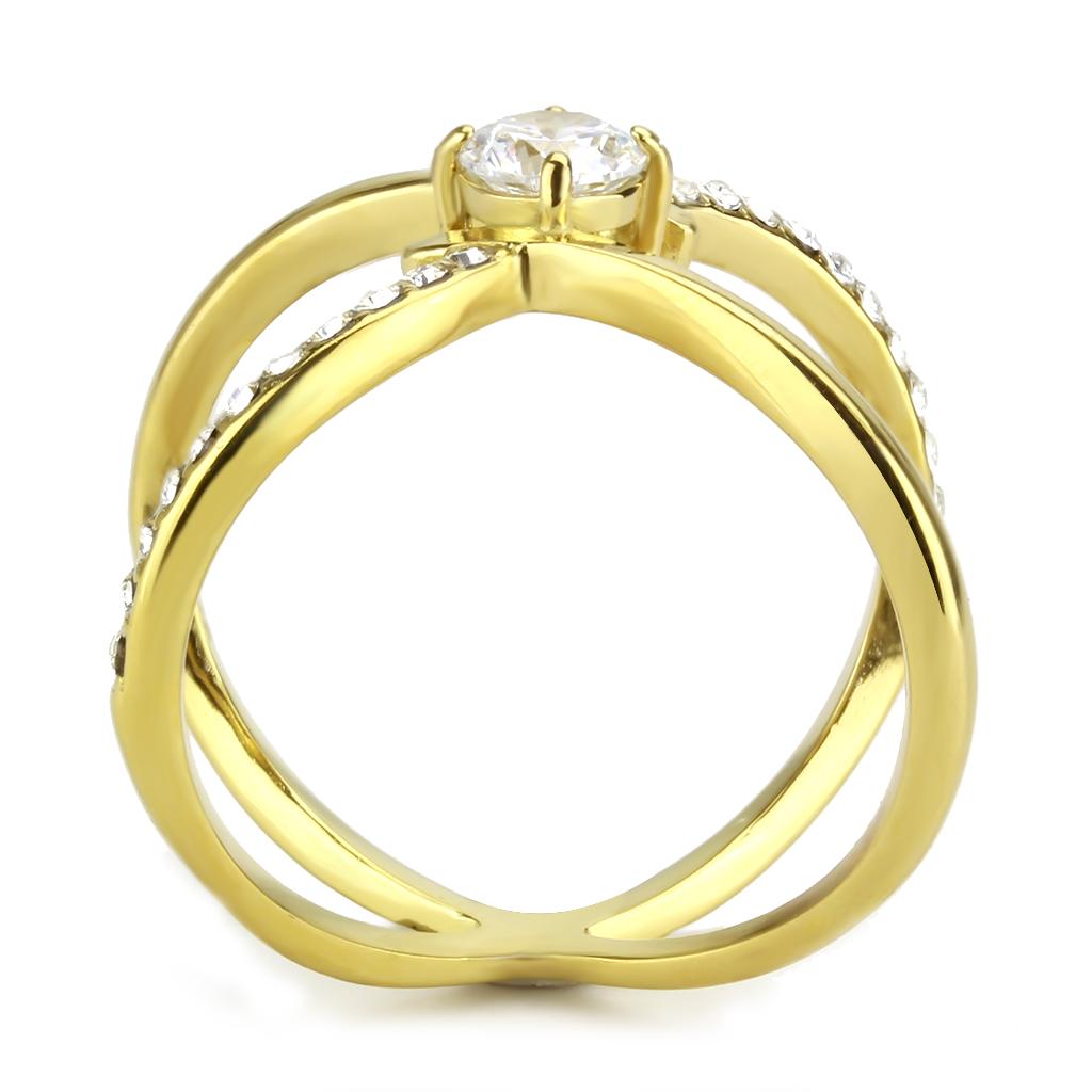 IP Gold(Ion Plating) Stainless Steel Ring with AAA Grade CZ  in Clear