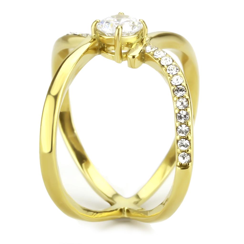 IP Gold(Ion Plating) Stainless Steel Ring with AAA Grade CZ  in Clear