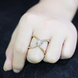 IP Gold(Ion Plating) Stainless Steel Ring with AAA Grade CZ  in Clear