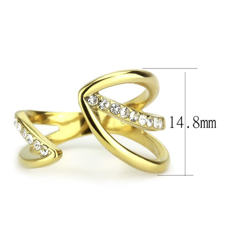 IP Gold(Ion Plating) Stainless Steel Ring with Top Grade Crystal  in Clear