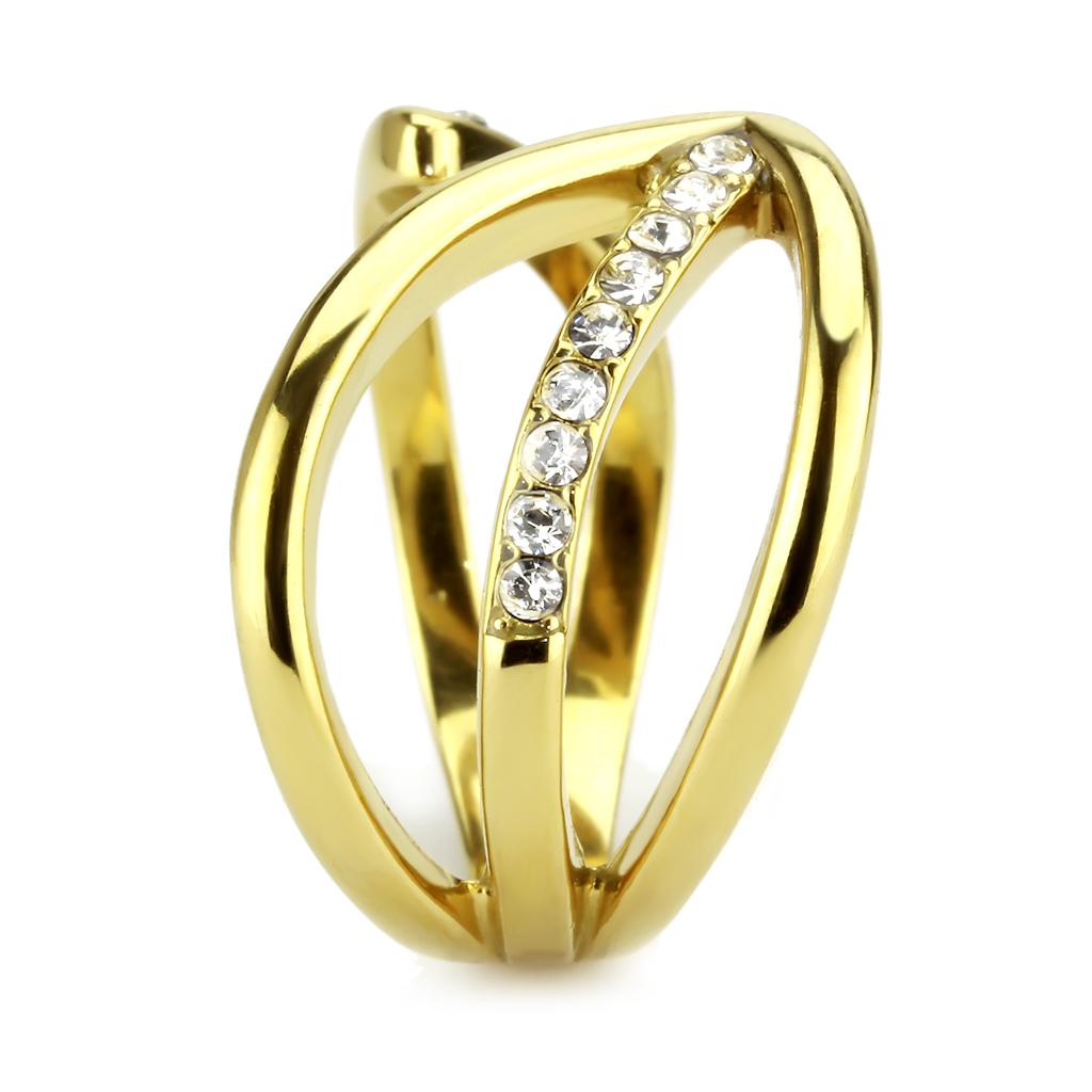 IP Gold(Ion Plating) Stainless Steel Ring with Top Grade Crystal  in Clear