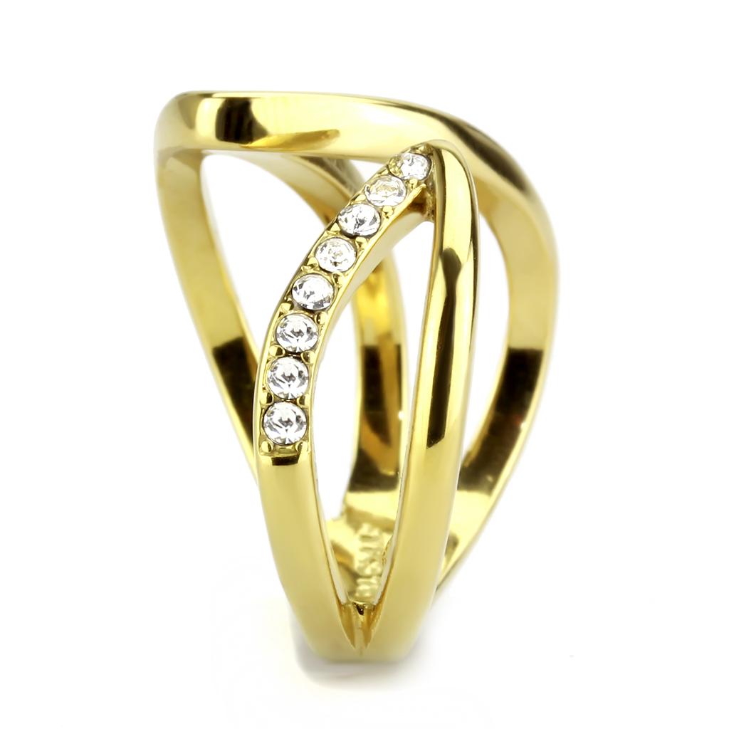 IP Gold(Ion Plating) Stainless Steel Ring with Top Grade Crystal  in Clear