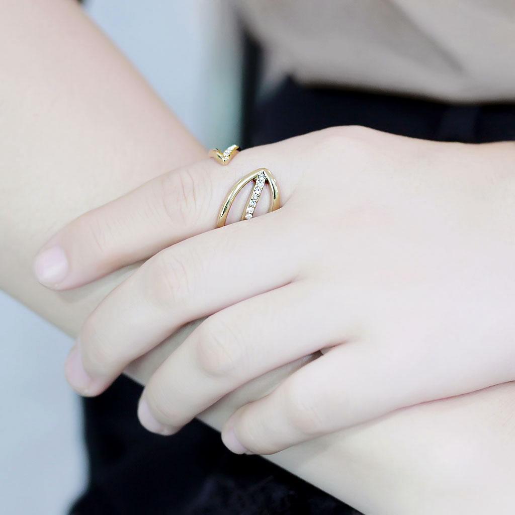 IP Gold(Ion Plating) Stainless Steel Ring with Top Grade Crystal  in Clear