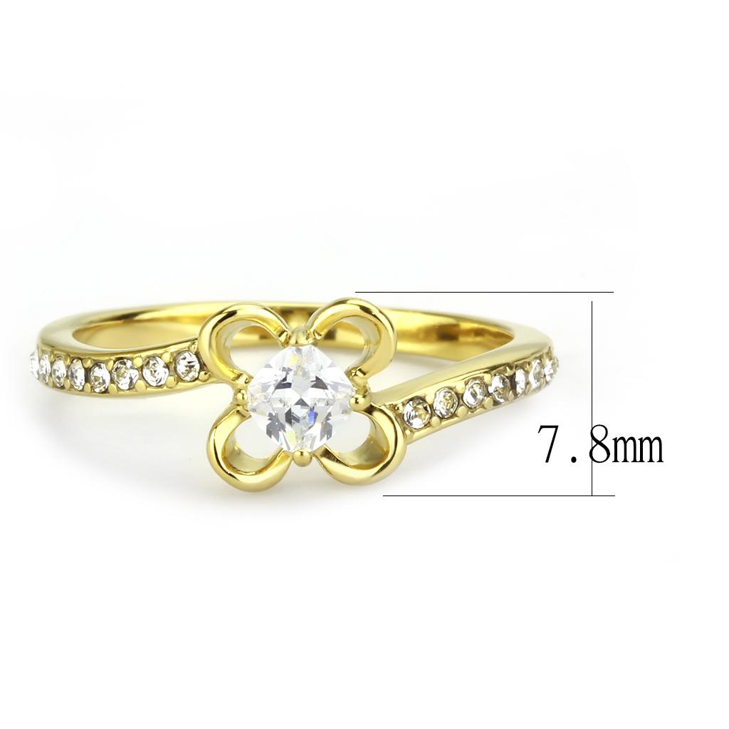 IP Gold(Ion Plating) Stainless Steel Ring with AAA Grade CZ  in Clear