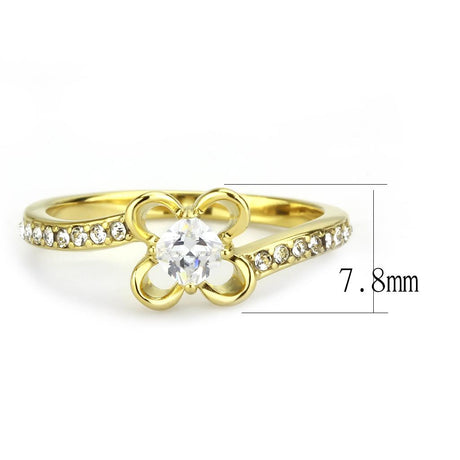 IP Gold(Ion Plating) Stainless Steel Ring with AAA Grade CZ  in Clear