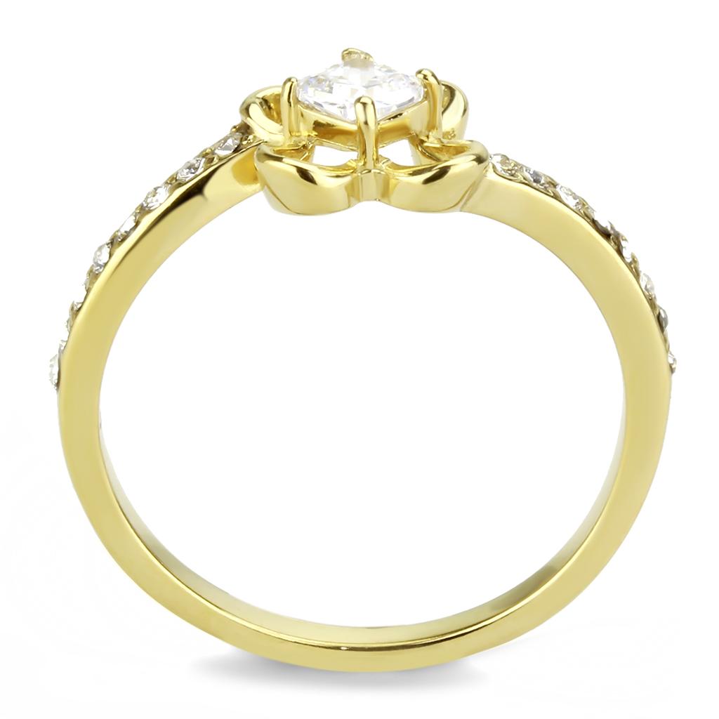 IP Gold(Ion Plating) Stainless Steel Ring with AAA Grade CZ  in Clear