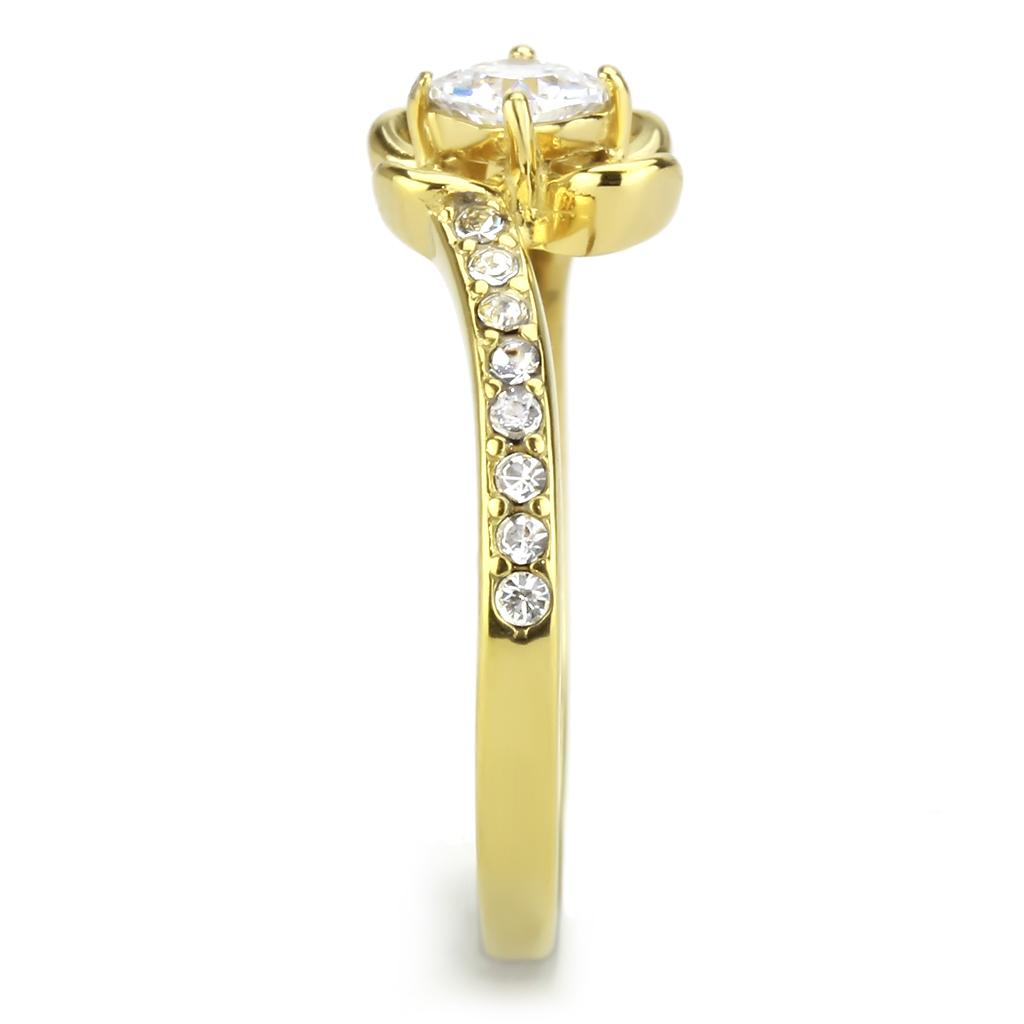 IP Gold(Ion Plating) Stainless Steel Ring with AAA Grade CZ  in Clear