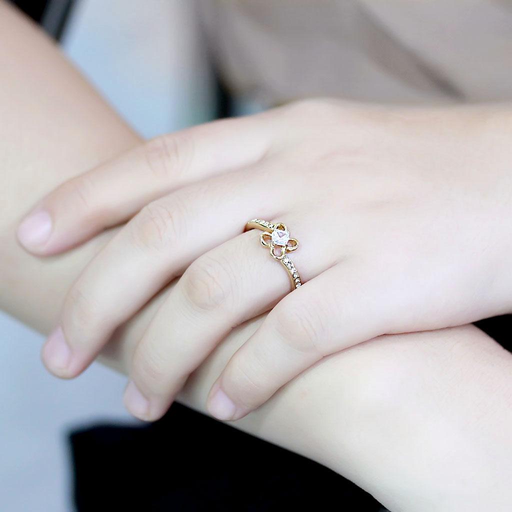 IP Gold(Ion Plating) Stainless Steel Ring with AAA Grade CZ  in Clear