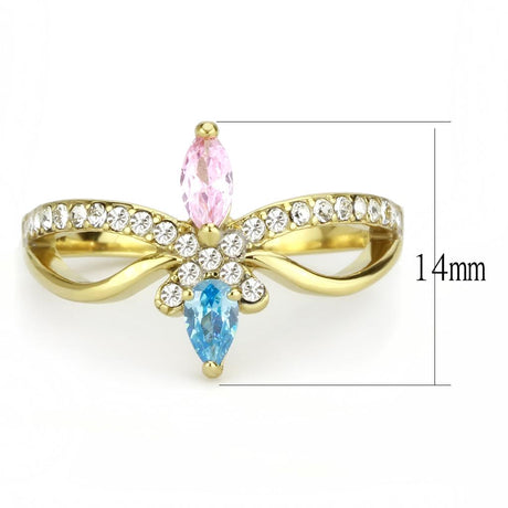 IP Gold(Ion Plating) Stainless Steel Ring with AAA Grade CZ  in Multi Color