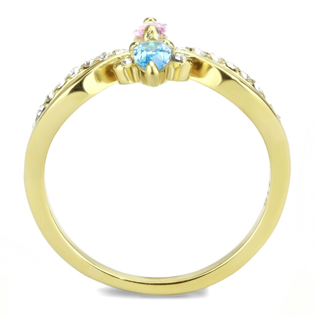 IP Gold(Ion Plating) Stainless Steel Ring with AAA Grade CZ  in Multi Color