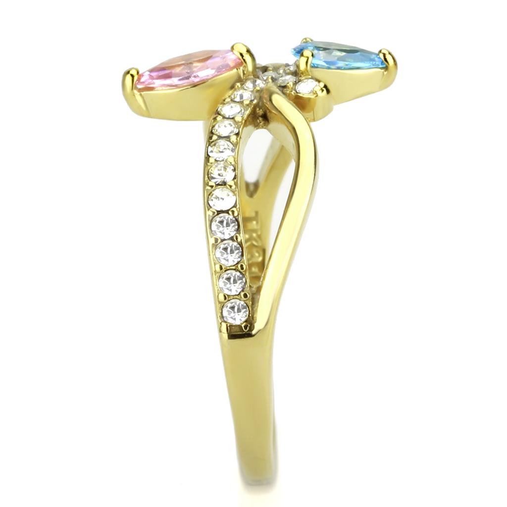 IP Gold(Ion Plating) Stainless Steel Ring with AAA Grade CZ  in Multi Color