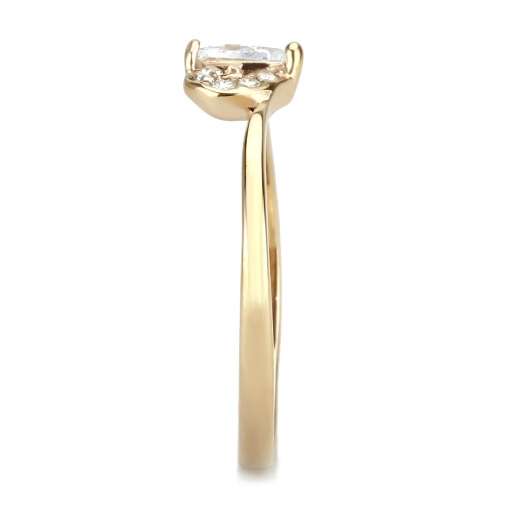 IP Rose Gold(Ion Plating) Stainless Steel Ring with AAA Grade CZ  in Clear