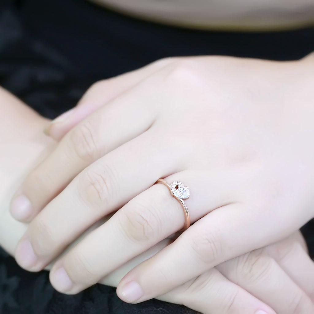 IP Rose Gold(Ion Plating) Stainless Steel Ring with AAA Grade CZ  in Clear