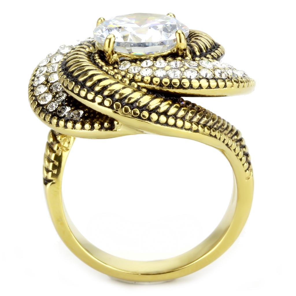 IP Gold(Ion Plating) Stainless Steel Ring with AAA Grade CZ  in Clear