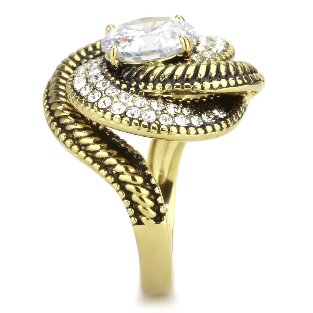 IP Gold(Ion Plating) Stainless Steel Ring with AAA Grade CZ  in Clear