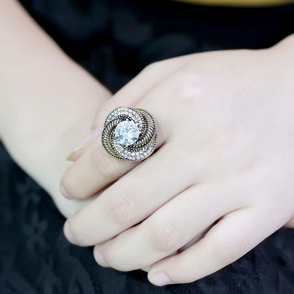 IP Gold(Ion Plating) Stainless Steel Ring with AAA Grade CZ  in Clear